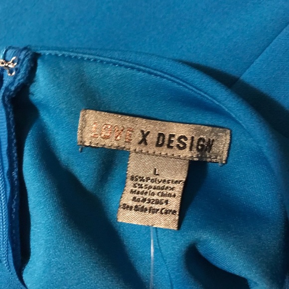 Love X Design Aqua Blue Off the Shoulder Dress Enclosed Zipper Back. New/ Large - Picture 3 of 7